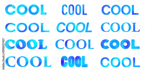 青い水彩グラデーションのCOOLテキストセット、タイポグラフィ、デザイン素材