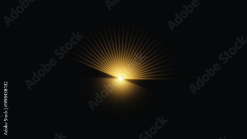 Golden light beam shining brightly in a dark space with radiant sun rays and a warm glow effect