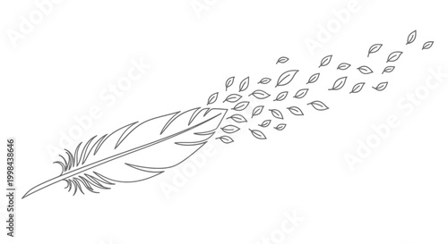 A delicate feather blowing away in the wind with leaves