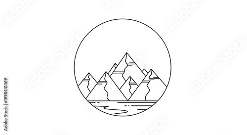 Bild auf Leinwand Minimalist Mountain Range Circle Outline Icon Vector Art