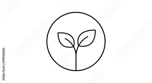 Minimalist seedling icon in circle, representing growth and nature