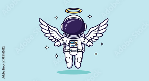 Cute astronaut with angel wings and halo in space.