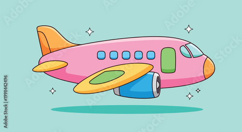 Cute cartoon airplane flying in the sky vector illustration.