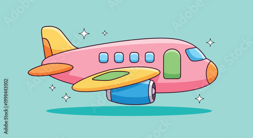 Cute Pink Airplane Flying in the Sky with Sparkles.