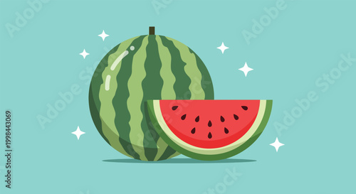 Fresh whole and sliced watermelon with sparkling accents.