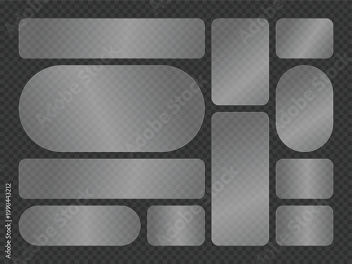 Collection of various Gray glass effect shapes for design elements