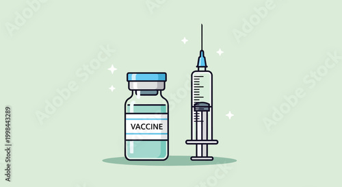 Vaccine vial and syringe medical illustration for healthcare and immunization concepts.
