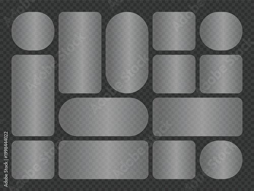 Collection of various Gray glass effect shapes for design elements