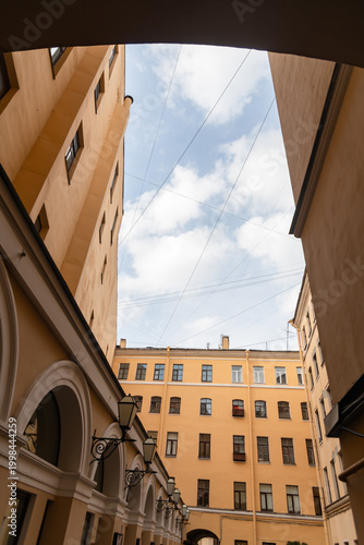 Courtyard view in Saint Petersburg showing buildings against the sky