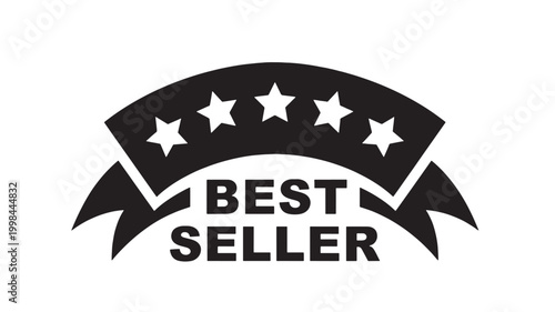 Badge best seller design with stars and ribbon shapes, premium typography for shopping and promotional marketing branding