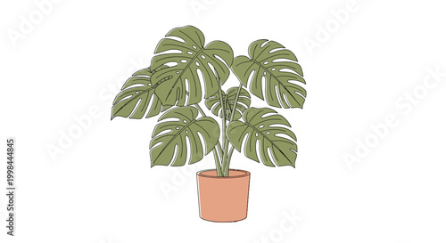 Monstera Plant in Terracotta Pot, Tropical Leaf Illustration, Houseplant Decor