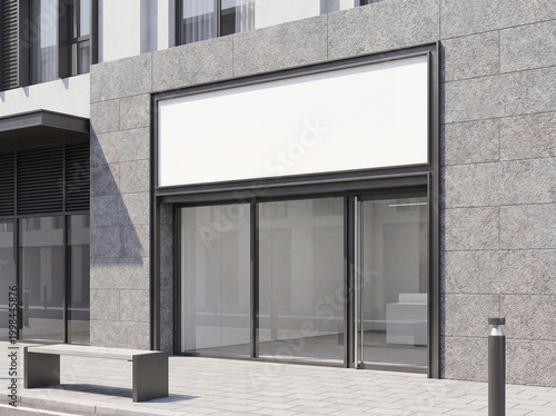 Modern street facade with blank storefront sign