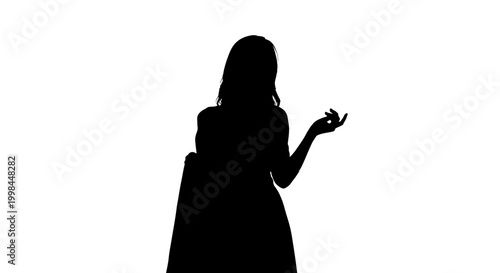 Silhouette of a woman in a dress, posing against a white background