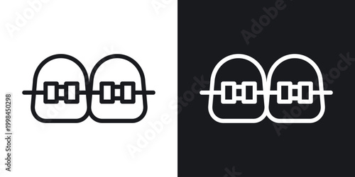 Принти на полотні Teeth with braces icons set in black and white stroke lines
