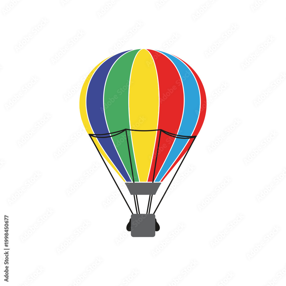 Fototapeta premium Colorful hot air balloon floating against a white background, travel and adventure concept