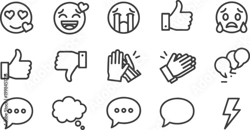 Modern Social Media Reaction and Emoji Line Icons
