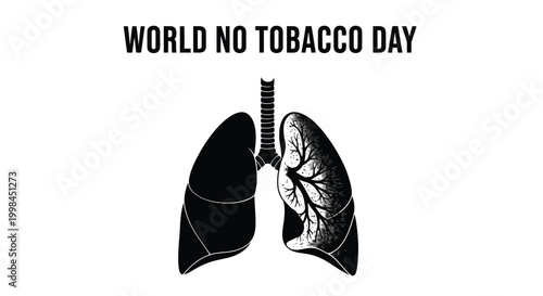 Illustrative representation of human lungs showing the damaging effects caused by smoking on world tobacco day