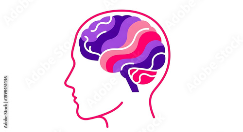 Pink and purple of human brain with flowing strokes head