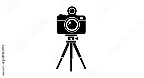 Black and white of a camera on a tripod equipment