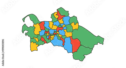 Turkmenistan Map Regions Colored Illustration
