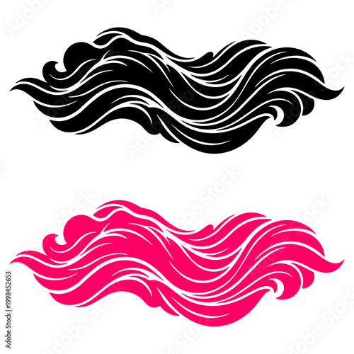 Stylish black and pink flowing wave shapes for hair salon branding and abstract graphic design projects