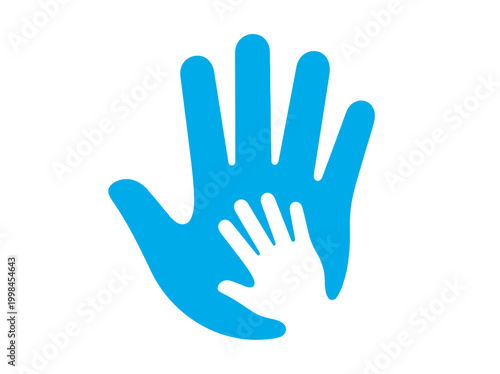 Blue Adult Hand with Child Hand Silhouette for Family, Support, and Charity Concept