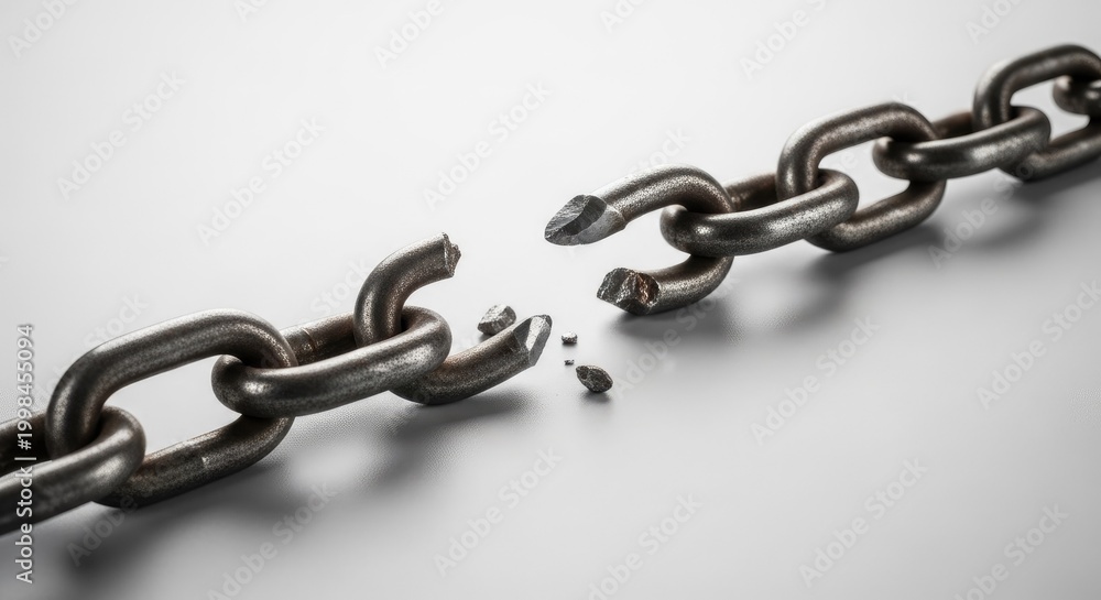 Fototapeta premium Broken chain symbolizing weakness failure or freedom from constraints