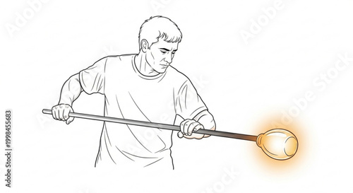 Glassblower shaping molten glass with a blowpipe glassblowing craftsman blowpipe creating manufacturing industry workshop precision material transparent decoration sculpture technique