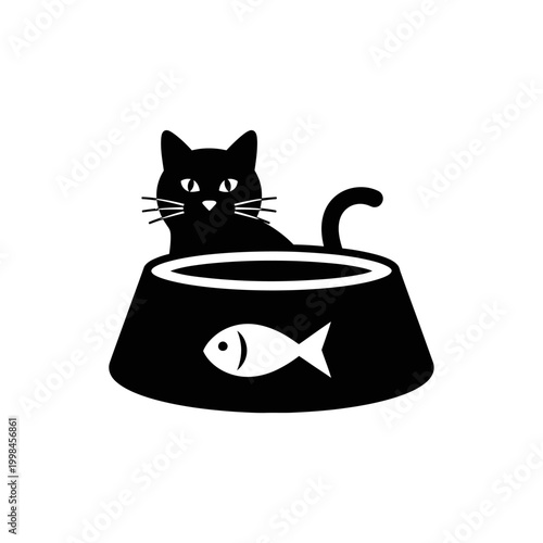 Silhouette of a cat in a food bowl.