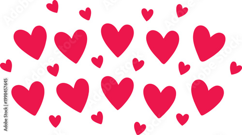 Collection of red pink hearts on a white background for valentines day or love themed designs and decorations
