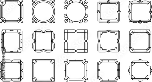Decorative Art Deco Frame Collection with Floral Geometry and Elegant Border Design