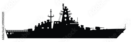 Warship silhouette isolated on white background