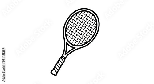 Tennis Racket Icon, Simple Line Drawing, Sports Equipment