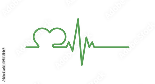 Green Heartbeat Line with Heart Symbol - Cardiology and Health Concept