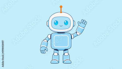 Cute blue waving robot
