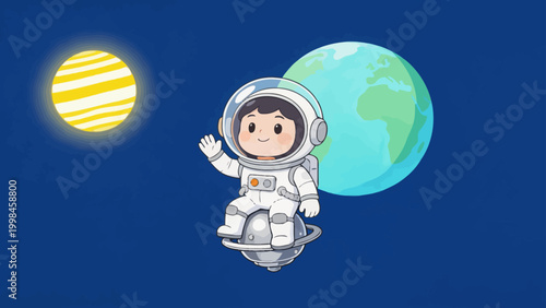 Cartoon astronaut in space