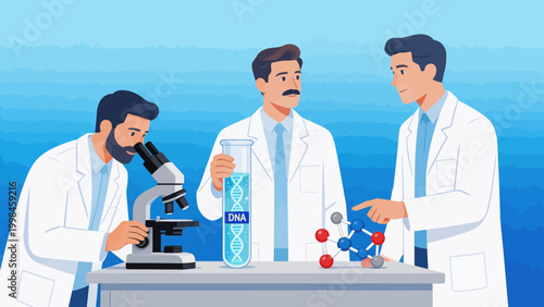 scientists studying dna under microscope