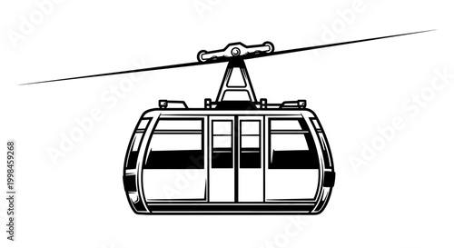 Black and white cable car illustration for transportation and travel themes