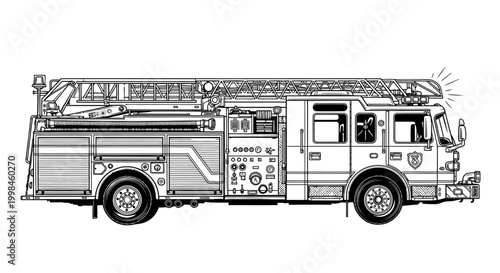 Photos Detailed illustration of a fire engine with extended ladder for emergency servic