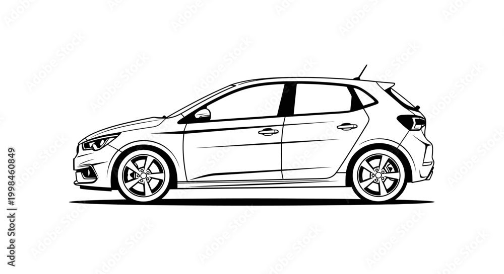 Fototapeta premium Modern hatchback car illustration profile view on white background
