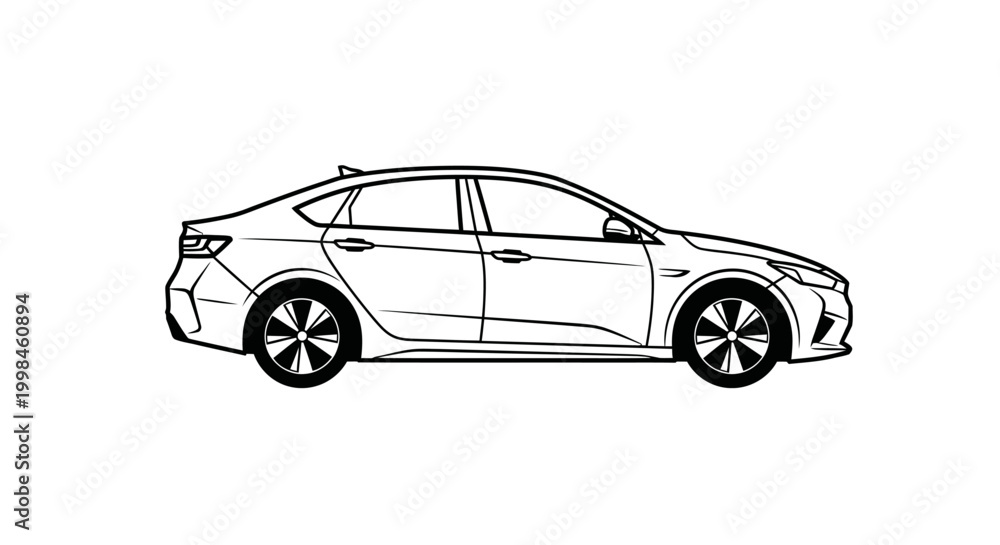 Fototapeta premium Modern sedan car illustration side view minimalist design isolated