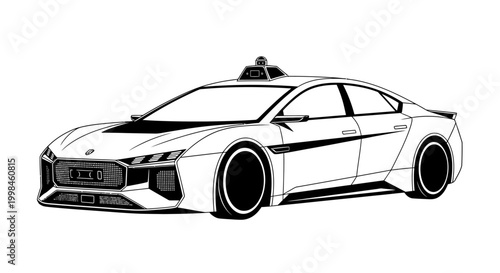 Modern autonomous electric vehicle design in minimalist black and white