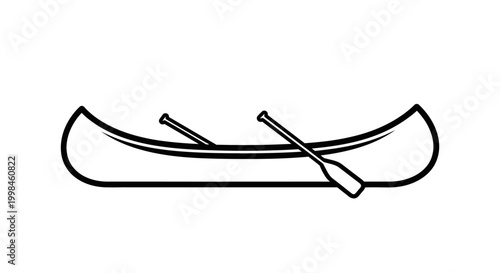 Minimalist canoe illustration with oars isolated vector on white background