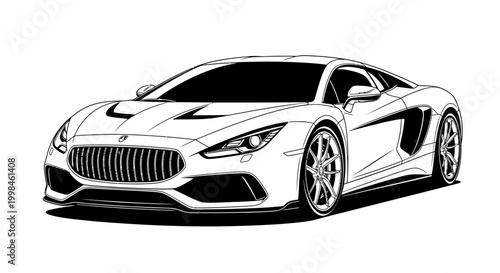 Sleek sportscar illustration in black and white against a white backdrop