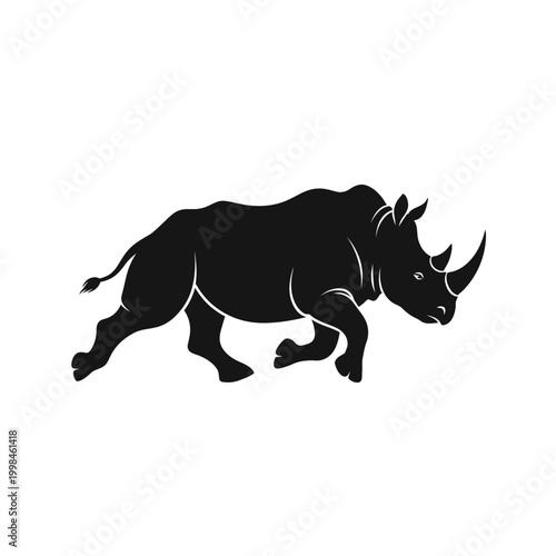 Silhouette of a Charging Rhinoceros with Two Horns.