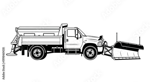 Snowplow truck illustration on white winter maintenance and road clearing