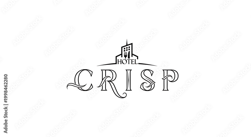 Fototapeta premium An ornate black and white hotel logo featuring a detailed building icon.