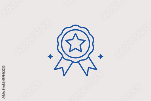 Star badge line icon for premium service status and identifying top-tier performers. Modern vector illustration for loyalty program dashboards and employee recognition software.