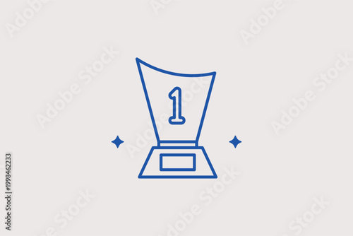 First place trophy line icon for securing the top position in competitive rankings. Minimalist vector illustration for educational quiz results and mobile game victory screens.