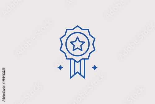 Award rosette line icon for quality certification and recognizing professional merit. Elegant vector illustration for product guarantee labels and educational graduation certificates.